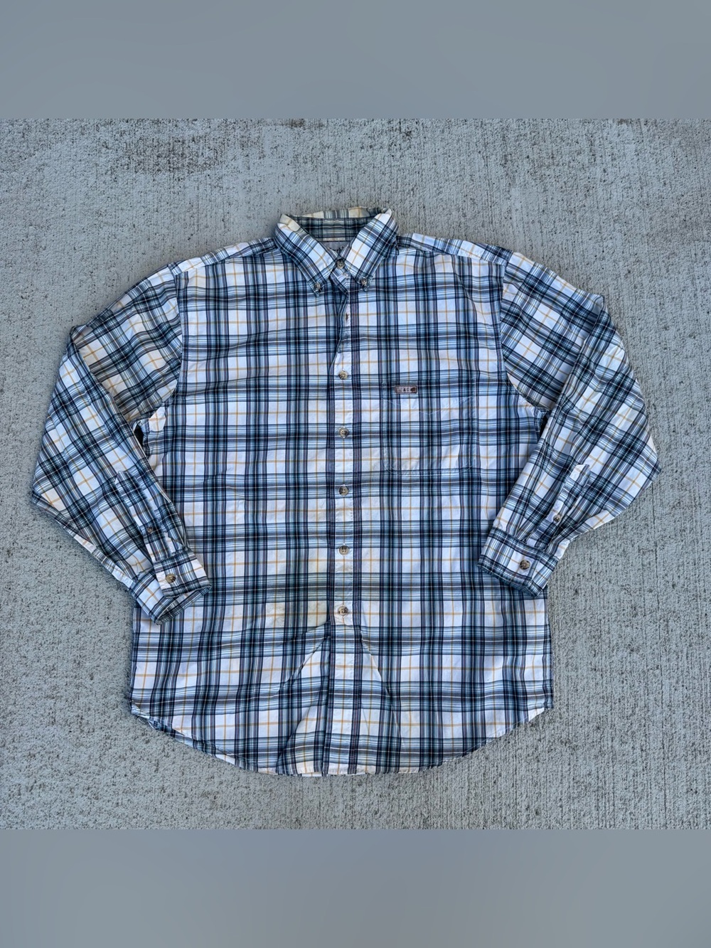 Carhartt Men’s LS Button Down Yellow/Blue/Red Plaid Canvas Cotton Shirt Sz M
